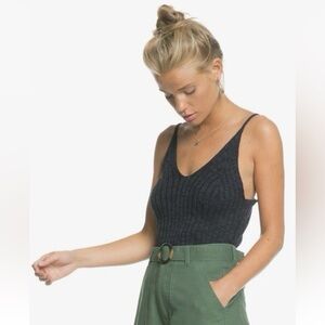 ROXY knit Sweater Tank Top large Black Ribbed Sleeveless Large